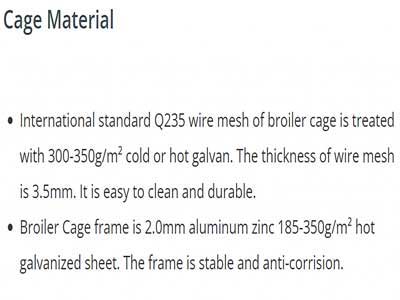 h broiler cage system material